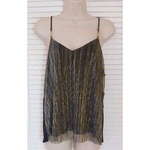 NWT NAIF FORMAL METALLIC GOLD BLACK SPAGHETTI STRAP CAMISOLE TOP SZ LARGE